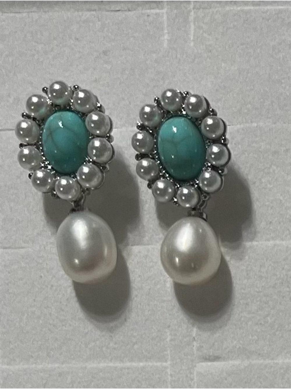 Turquoise and Pearl Drop Earrings - Women's Jewelry